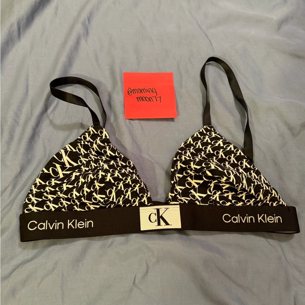 Calvin Klein Black and White Logo Triangle Bralette